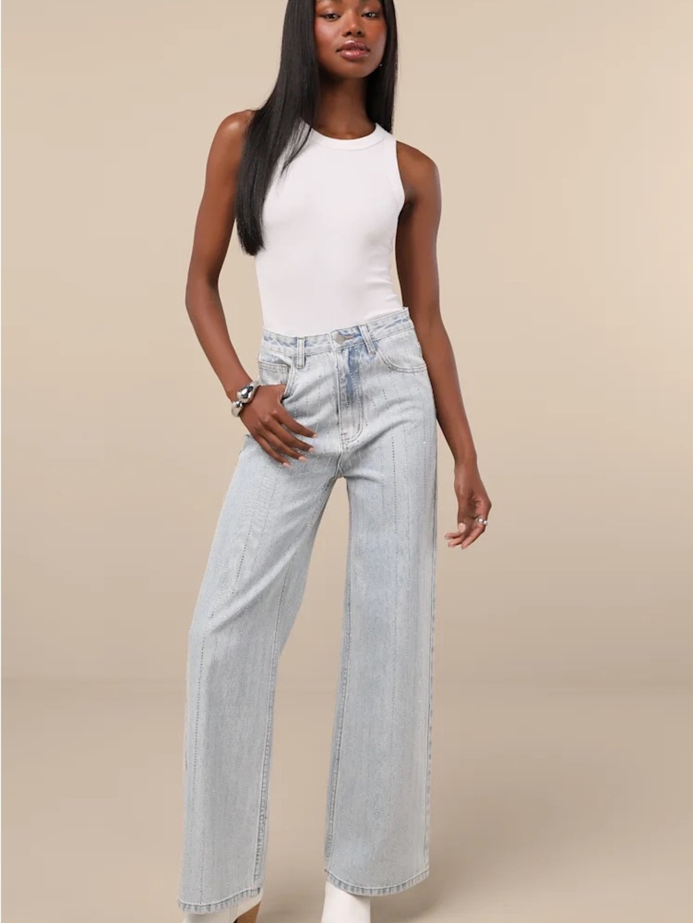 Lulu's Light Blue High-Rise Wide-Leg Jeans